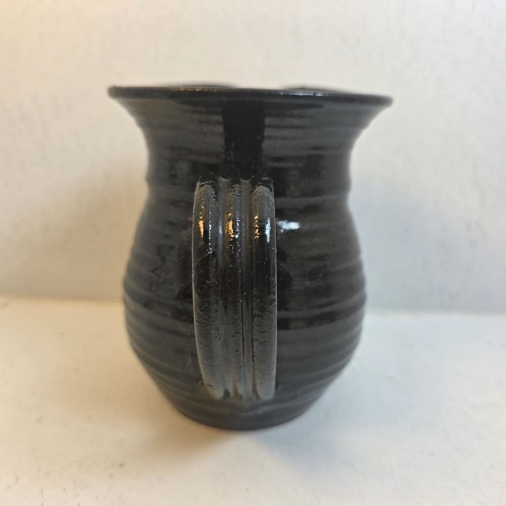 Vintage Studio‎ Pottery Black Glazed Stoneware Pitcher Ribbed Handcrafted Jug - Picture 2 of 10